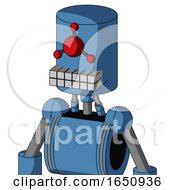 Blue Robot With Cylinder Head And Keyboard Mouth And Cyclops Compound Eyes