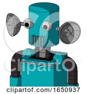 Blue Robot With Cylinder Head And Vent Mouth And Two Eyes