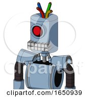 Poster, Art Print Of Blue Robot With Cylinder Head And Keyboard Mouth And Cyclops Eye And Wire Hair