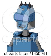 Blue Robot With Dome Head And Happy Mouth And Large Blue Visor Eye And Three Dark Spikes