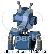 Blue Robot With Cylinder Head And Round Mouth And Large Blue Visor Eye And Double Antenna