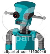 Blue Robot With Cylinder Conic Head And Square Mouth And Black Glowing Red Eyes