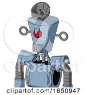 Blue Robot With Cylinder Conic Head And Vent Mouth And Angry Cyclops And Radar Dish Hat