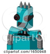 Poster, Art Print Of Blue Robot With Cylinder Head And Dark Tooth Mouth And Black Glowing Red Eyes And Three Spiked
