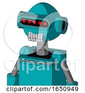 Poster, Art Print Of Blue Robot With Rounded Head And Teeth Mouth And Visor Eye
