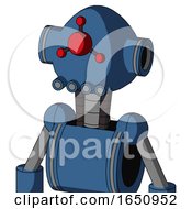 Blue Robot With Rounded Head And Pipes Mouth And Cyclops Compound Eyes