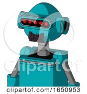 Poster, Art Print Of Blue Robot With Rounded Head And Dark Tooth Mouth And Visor Eye