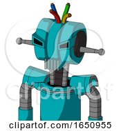 Poster, Art Print Of Blue Robot With Multi-Toroid Head And Vent Mouth And Angry Eyes And Wire Hair