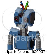 Poster, Art Print Of Blue Robot With Multi-Toroid Head And Square Mouth And Three-Eyed And Wire Hair