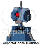 Blue Robot With Multi Toroid Head And Dark Tooth Mouth And Cyclops Eye And Single Antenna