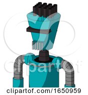 Poster, Art Print Of Blue Robot With Cylinder-Conic Head And Vent Mouth And Black Visor Cyclops And Pipe Hair