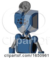 Blue Robot With Mechanical Head And Vent Mouth And Bug Eyes And Radar Dish Hat
