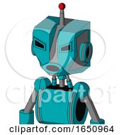 Poster, Art Print Of Blue Robot With Mechanical Head And Round Mouth And Angry Eyes And Single Led Antenna
