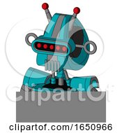 Poster, Art Print Of Blue Robot With Droid Head And Vent Mouth And Visor Eye And Double Led Antenna