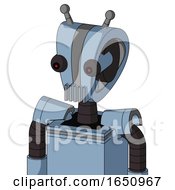 Poster, Art Print Of Blue Robot With Droid Head And Vent Mouth And Red Eyed And Double Antenna