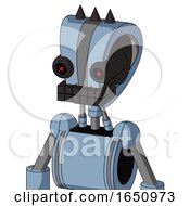 Poster, Art Print Of Blue Robot With Droid Head And Keyboard Mouth And Black Glowing Red Eyes And Three Dark Spikes