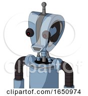 Poster, Art Print Of Blue Robot With Droid Head And Happy Mouth And Red Eyed And Single Antenna