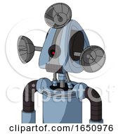 Poster, Art Print Of Blue Robot With Droid Head And Dark Tooth Mouth And Black Cyclops Eye And Radar Dish Hat