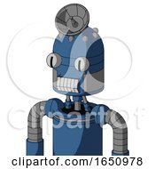 Poster, Art Print Of Blue Robot With Dome Head And Teeth Mouth And Two Eyes And Radar Dish Hat