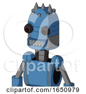 Poster, Art Print Of Blue Robot With Dome Head And Square Mouth And Red Eyed And Three Spiked