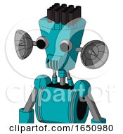Poster, Art Print Of Blue Robot With Cylinder-Conic Head And Speakers Mouth And Two Eyes And Pipe Hair