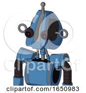 Poster, Art Print Of Blue Robot With Droid Head And Speakers Mouth And Black Glowing Red Eyes And Single Antenna