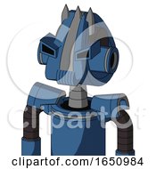 Poster, Art Print Of Blue Robot With Droid Head And Speakers Mouth And Angry Eyes And Three Spiked
