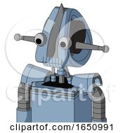 Blue Robot With Droid Head And Toothy Mouth And Two Eyes And Spike Tip