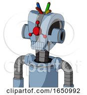 Blue Robot With Droid Head And Toothy Mouth And Cyclops Compound Eyes And Wire Hair
