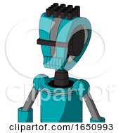 Poster, Art Print Of Blue Robot With Droid Head And Toothy Mouth And Black Visor Cyclops And Pipe Hair