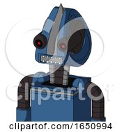 Poster, Art Print Of Blue Robot With Droid Head And Square Mouth And Black Glowing Red Eyes And Spike Tip