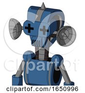 Poster, Art Print Of Blue Robot With Droid Head And Speakers Mouth And Plus Sign Eyes And Spike Tip