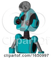 Poster, Art Print Of Blue Robot With Droid Head And Speakers Mouth And Three-Eyed And Radar Dish Hat