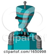 Poster, Art Print Of Blue Robot With Vase Head And Speakers Mouth And Black Visor Cyclops And Single Antenna