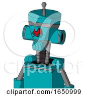 Poster, Art Print Of Blue Robot With Vase Head And Speakers Mouth And Angry Cyclops Eye And Single Antenna