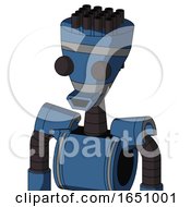 Poster, Art Print Of Blue Robot With Vase Head And Happy Mouth And Two Eyes And Pipe Hair
