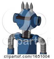Poster, Art Print Of Blue Robot With Rounded Head And Toothy Mouth And Black Visor Cyclops And Three Spiked