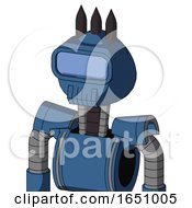 Poster, Art Print Of Blue Robot With Rounded Head And Toothy Mouth And Large Blue Visor Eye And Three Dark Spikes