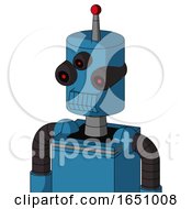 Blue Automaton With Cylinder Head And Toothy Mouth And Three Eyed And Single Led Antenna