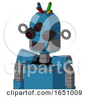 Poster, Art Print Of Blue Automaton With Dome Head And Dark Tooth Mouth And Three-Eyed And Wire Hair
