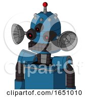 Blue Automaton With Dome Head And Keyboard Mouth And Three Eyed And Single Led Antenna