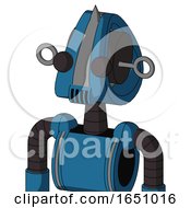 Blue Automaton With Droid Head And Speakers Mouth And Two Eyes And Spike Tip