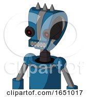 Blue Automaton With Droid Head And Square Mouth And Black Glowing Red Eyes And Three Spiked