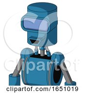 Blue Automaton With Cylinder Head And Happy Mouth And Large Blue Visor Eye
