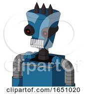 Blue Automaton With Cylinder Conic Head And Teeth Mouth And Black Glowing Red Eyes And Three Dark Spikes