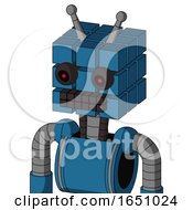 Poster, Art Print Of Blue Automaton With Cube Head And Keyboard Mouth And Black Glowing Red Eyes And Double Antenna