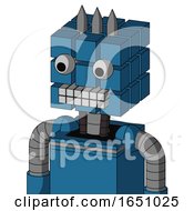 Poster, Art Print Of Blue Automaton With Cube Head And Keyboard Mouth And Two Eyes And Three Spiked