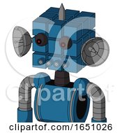 Blue Automaton With Cube Head And Pipes Mouth And Red Eyed And Spike Tip