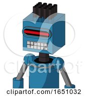 Poster, Art Print Of Blue Automaton With Box Head And Keyboard Mouth And Visor Eye And Pipe Hair
