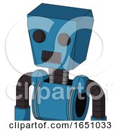 Poster, Art Print Of Blue Automaton With Box Head And Dark Tooth Mouth And Two Eyes